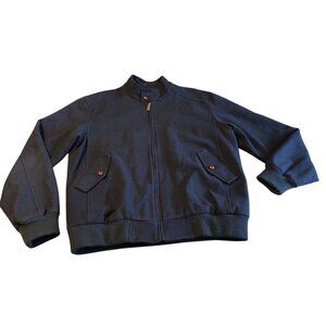 Orvis Jacket Navy Blue Wool Blend Bomber Mens L Tartan Plaid Lining Button Coat